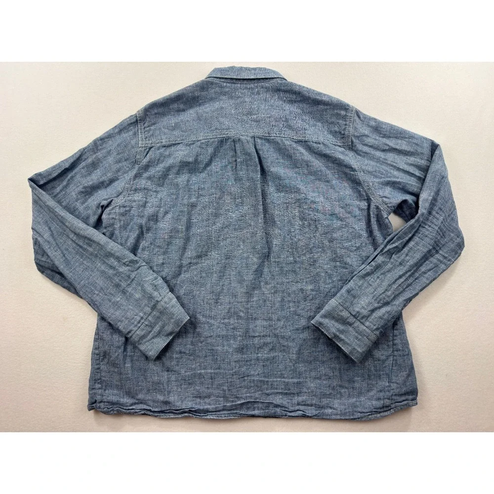Gap 1969 Womens Large Blue Linen Cotton Blend Snap‎ Front Chambray Shirt